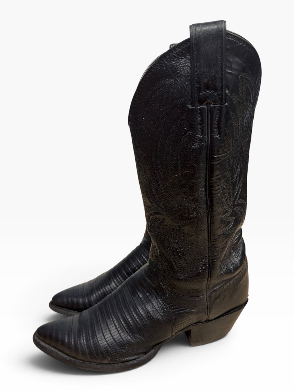 Justin Vintage 4705 Black Lizard Iguana Leather Western Cowboy Boots 6.5 B